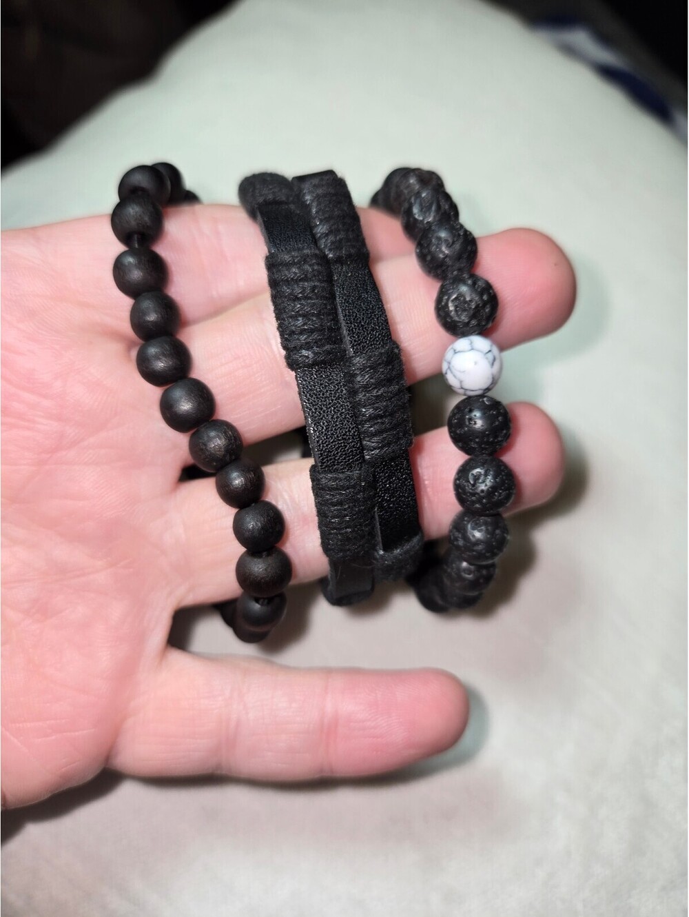 Set of 3 Handmade Black Beaded and Woven Bracelets
